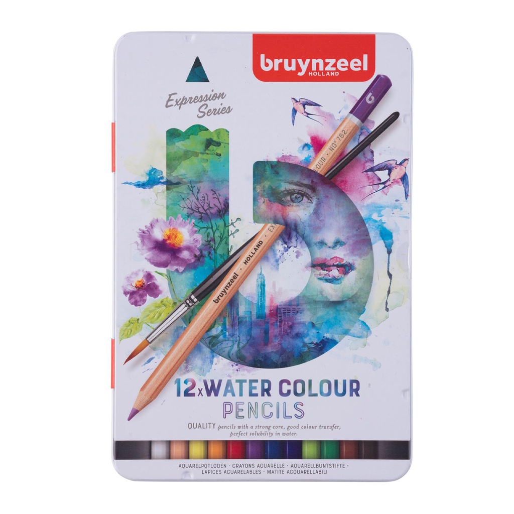 Lápices Acuarelables Bruynzeel + Pincel (12 Colores)