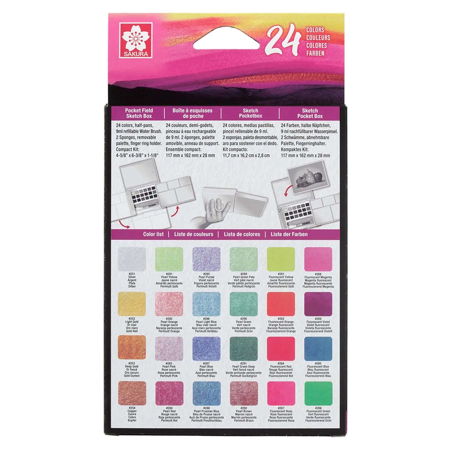 Sakura Koi Acuarela + Waterbrush 24 Colores 4M +8F +12P
