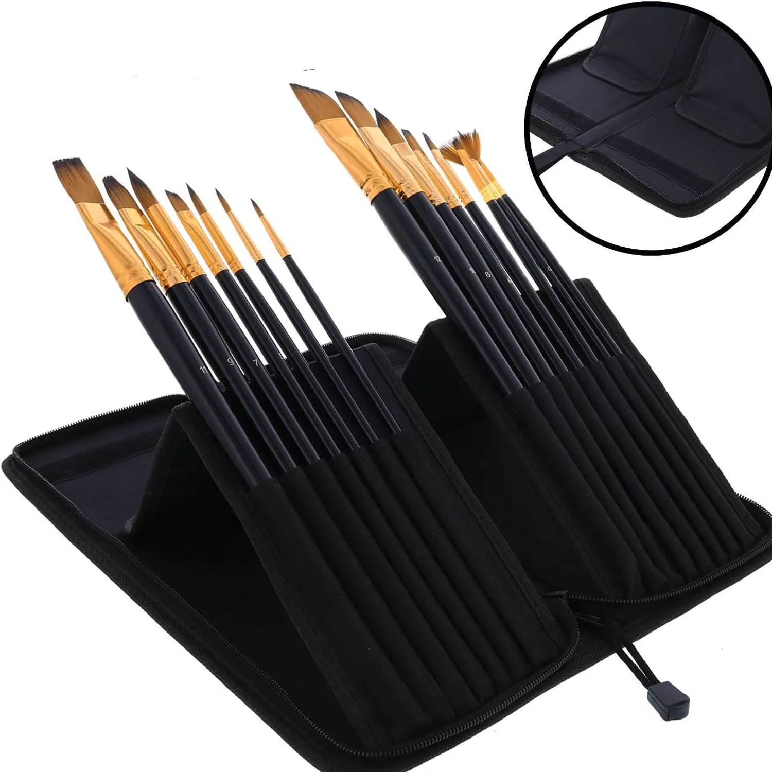 Pinceles para Acuarela y Acrílico con Estuche Tela Renart Set 15 pcs.