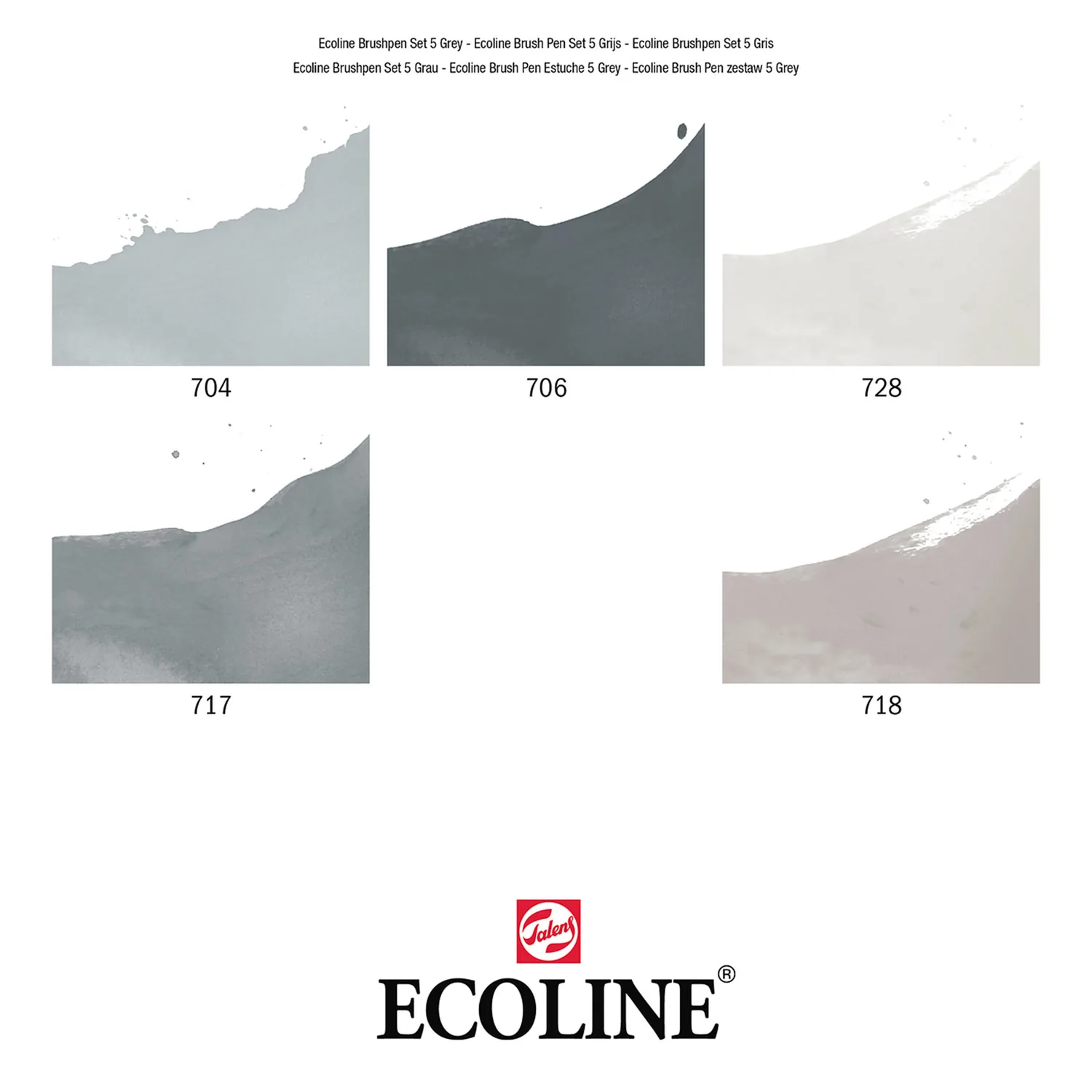 Set Plumones Punta Pincel Ecoline (5 Colores Grises)