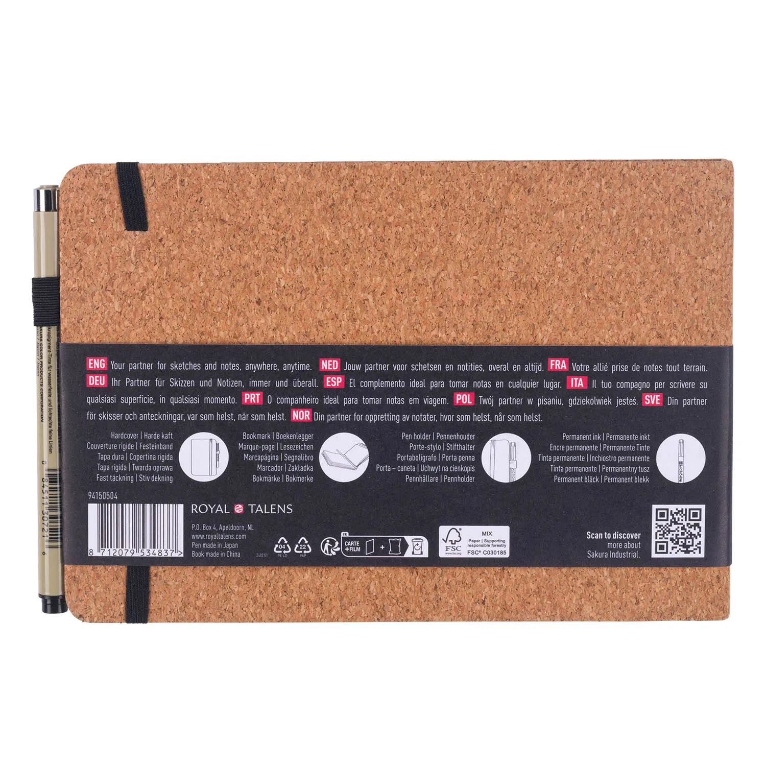 Sketchbook Sakura Hoja Blanco 15x21 cm Corcho + Pigma Micron PN Negro