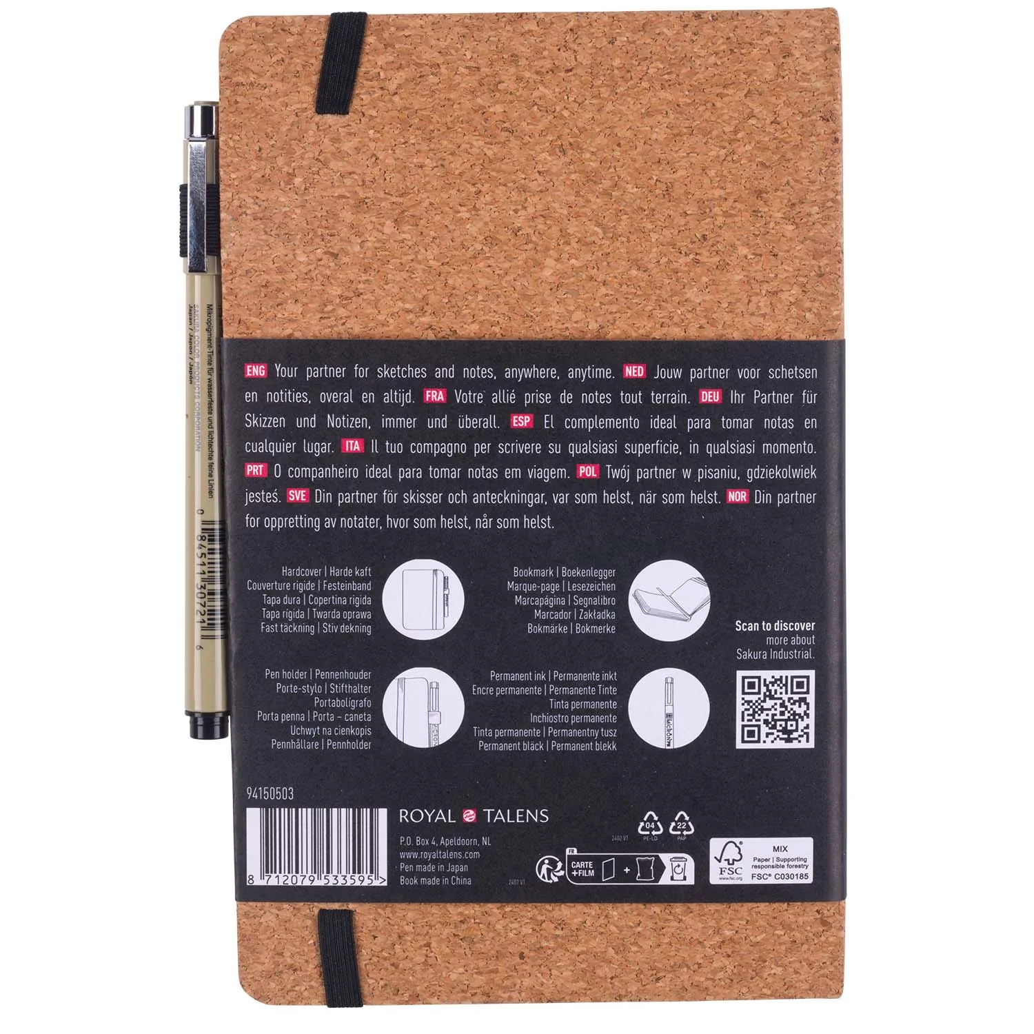 Sketchbook Sakura Hoja Blanco 21x13cm Corcho + Pigma Micron PN Negro