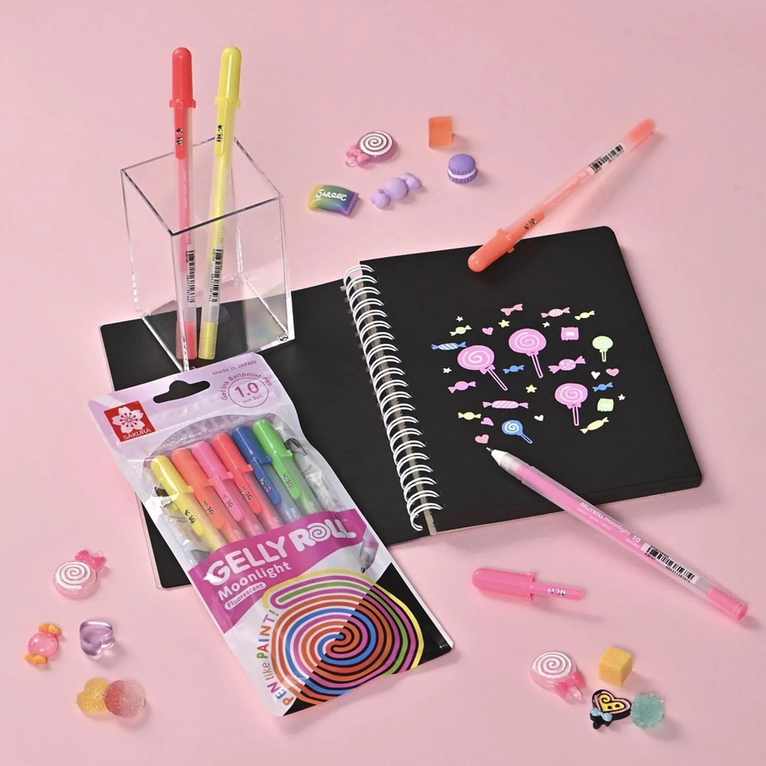 Croquera Sakura negra 12x12 cm + Set 6 Gelly Roll Moonlight