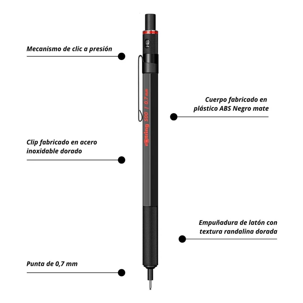 Portamina Rotring 500 Negro 0.7mm
