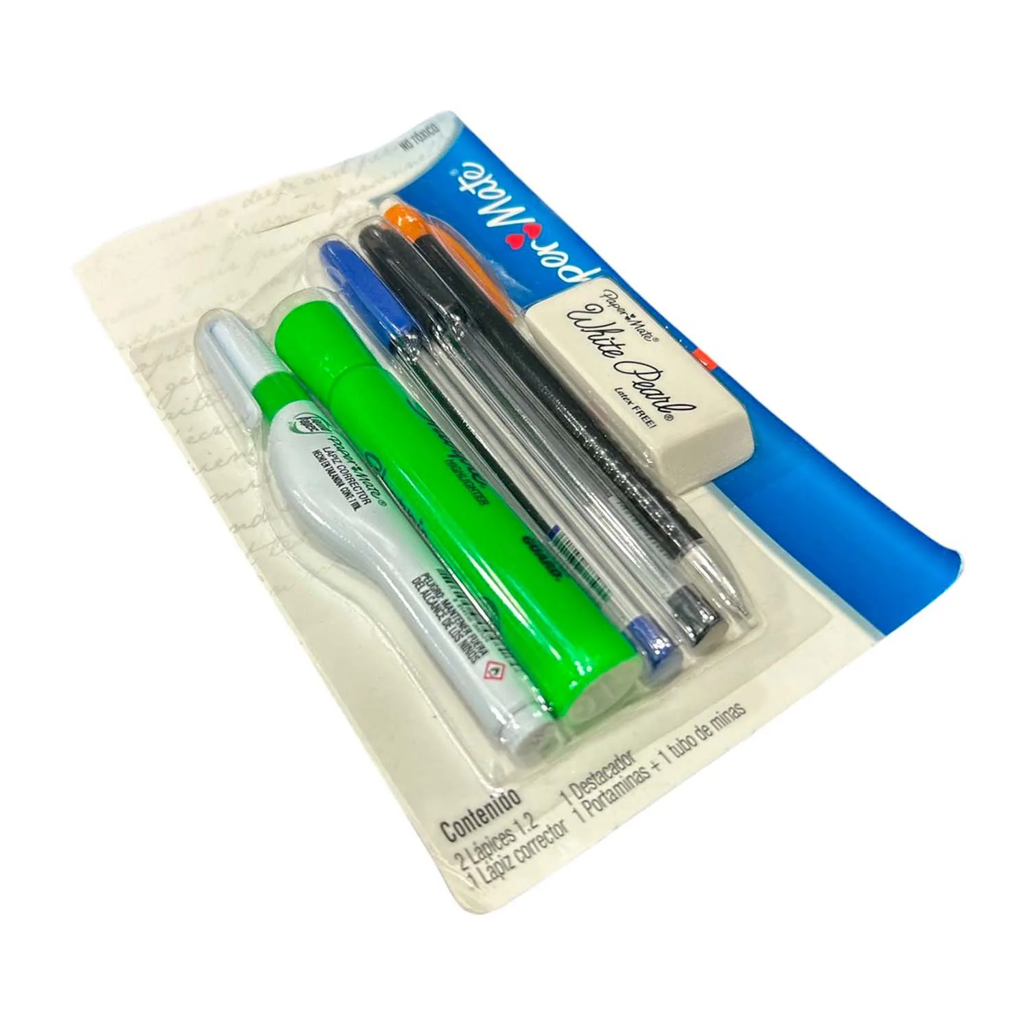 Pack Universitario Bolígrafos x2 Corrector Destacador Portaminas y Goma