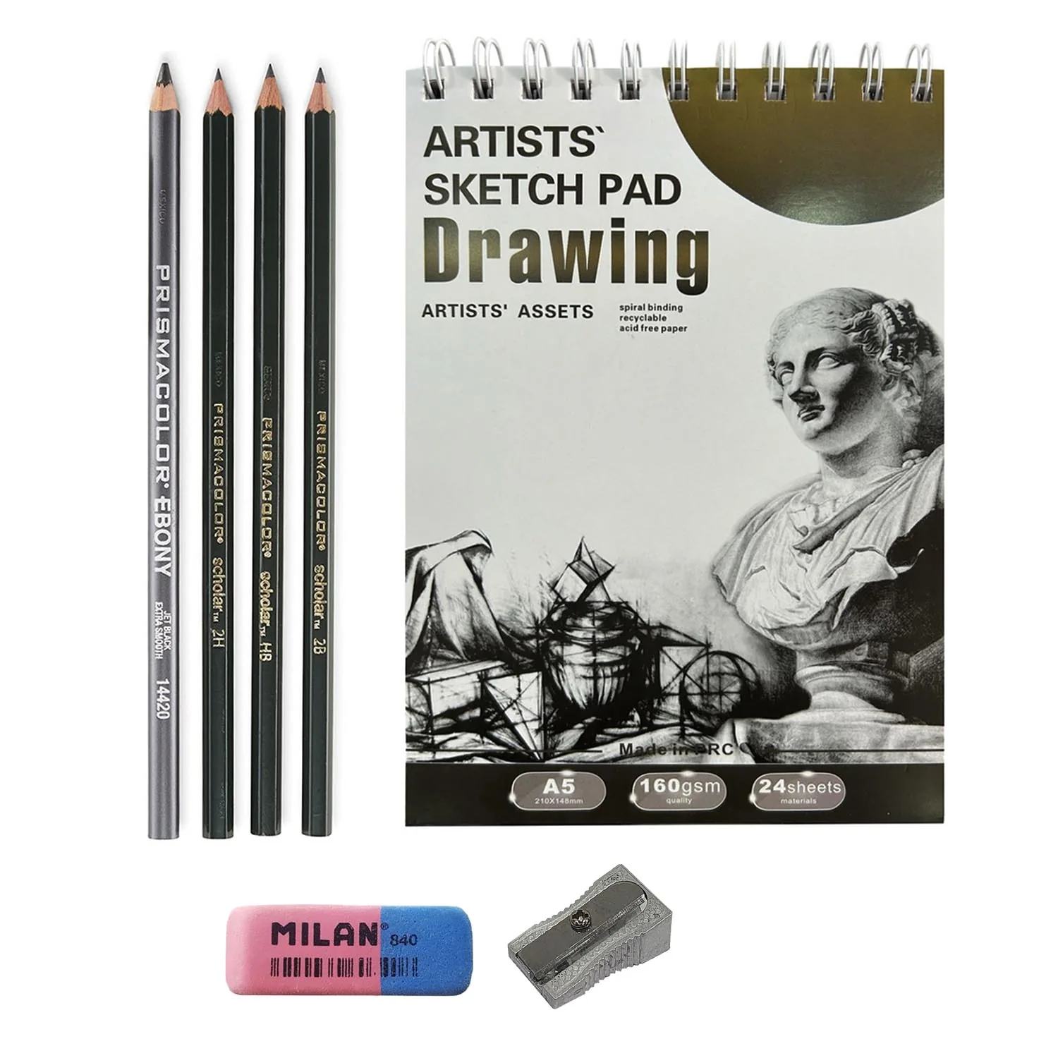 [PROMO06] Croquera para dibujo A5 + 4 grafitos prismacolor Ebony