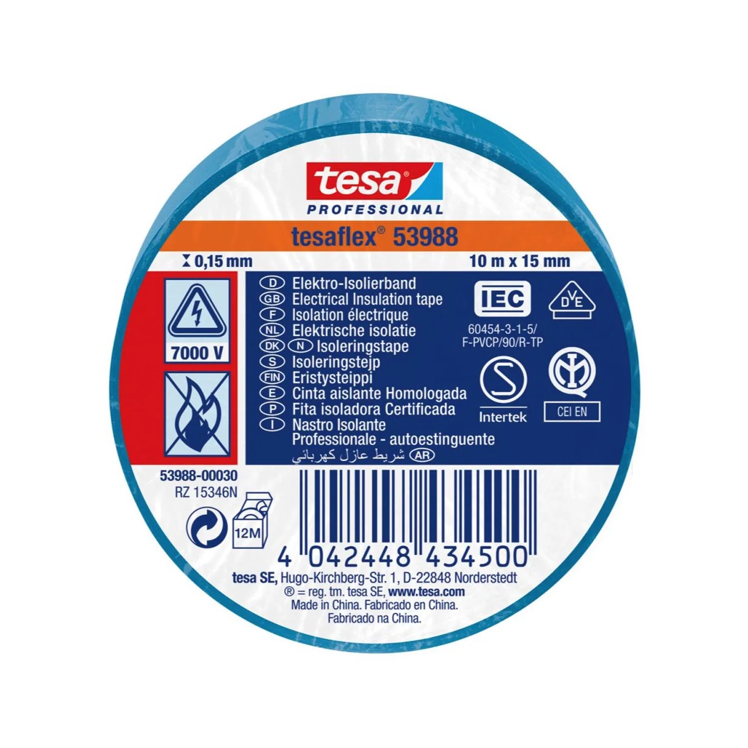 Cinta Aislante Tesa Azul 15mm X 10 mts.