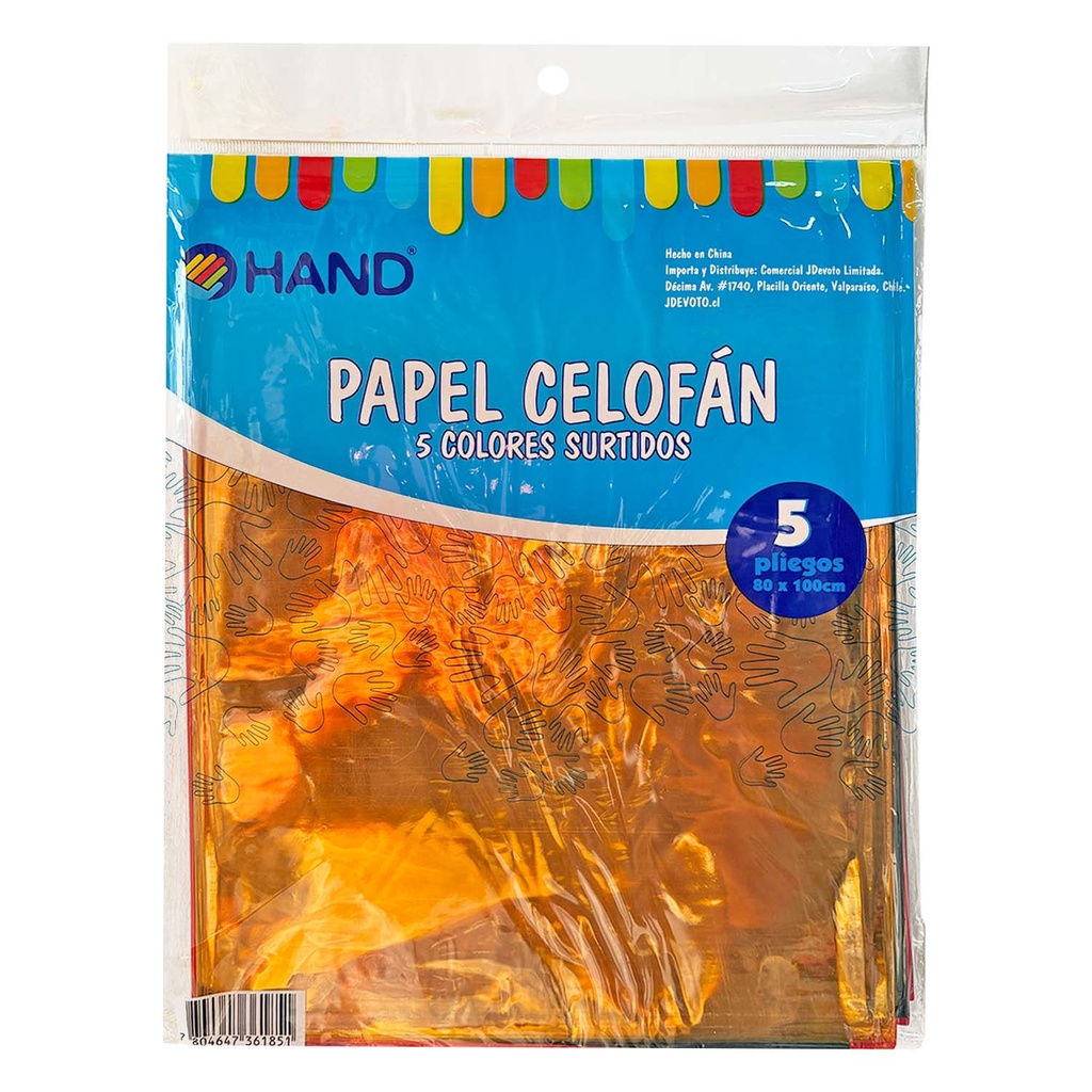 Papel Celofán Hand 5 Pliegos Colores Surtidos