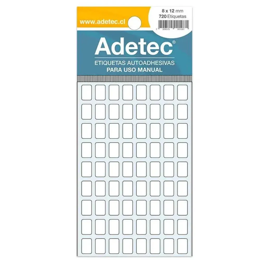 [108] Etiqueta Rectangular Autoadhesiva Adetec Blanco (8x12mm)