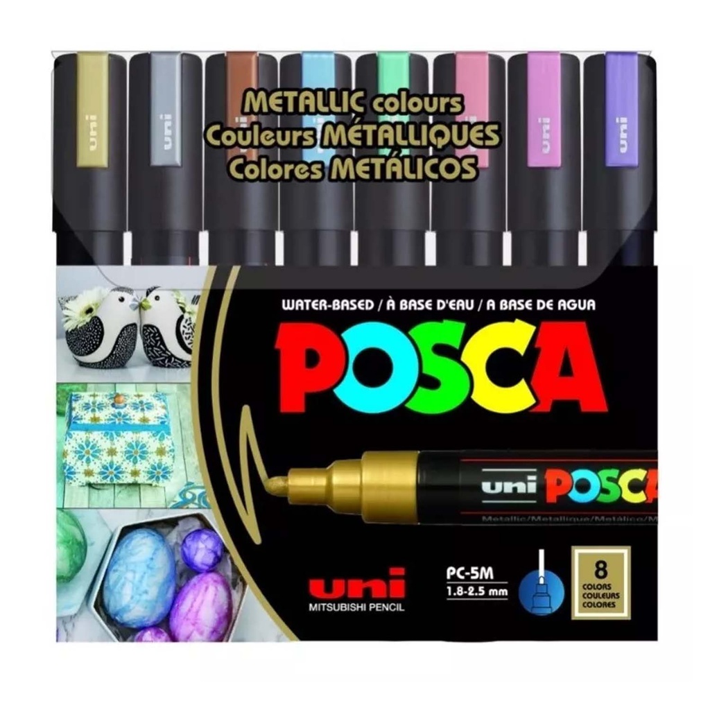 [PC5M-182555] Marcador Uni Posca Set 8 Colores Metálicos 5M