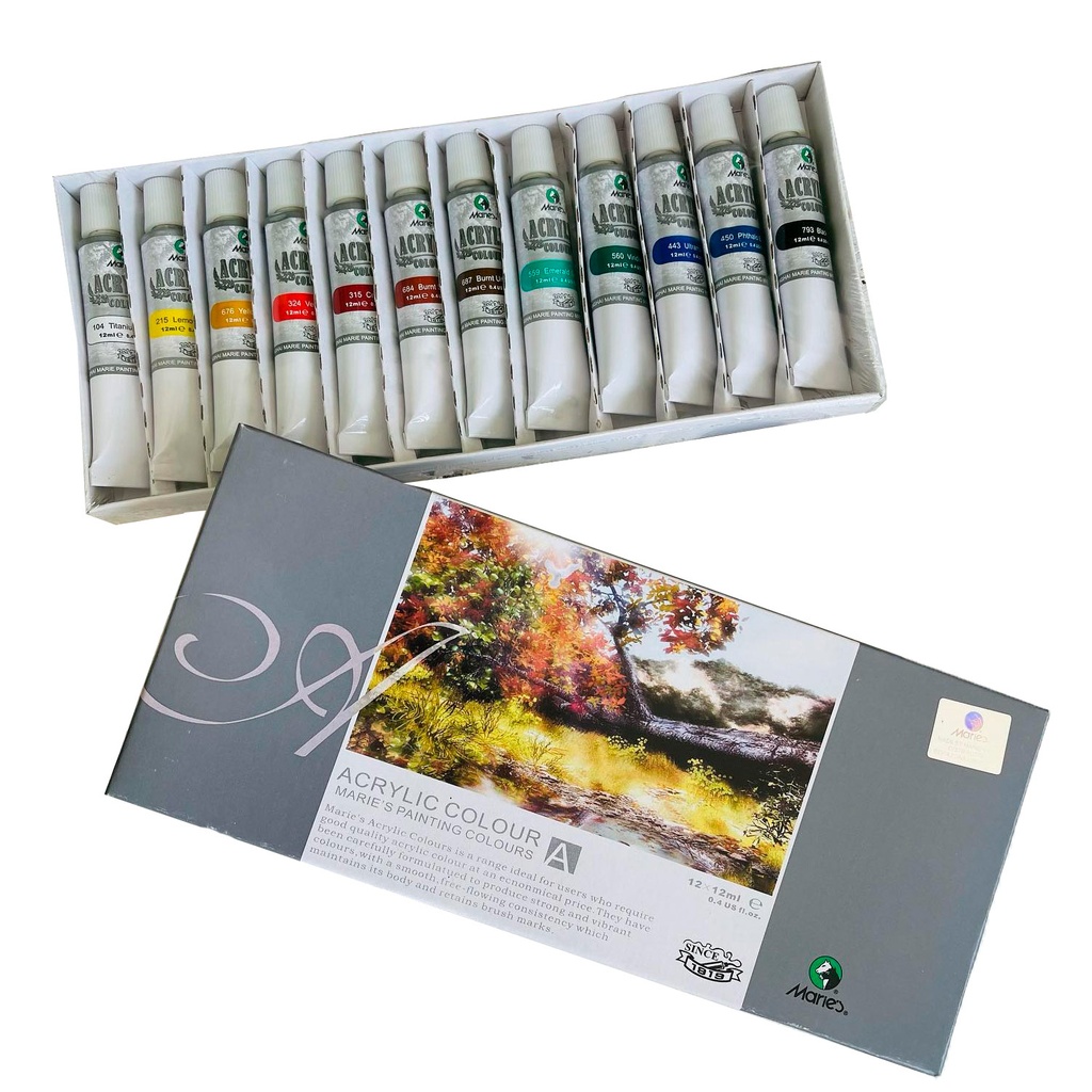 [ACRIMAR001] Pintura Acrílica Marie's en Tubos de 12ml (12 colores)