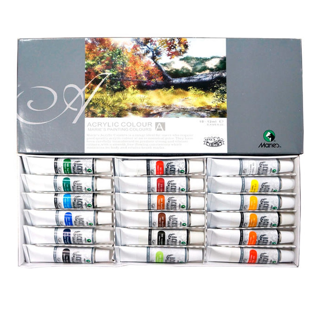 [ACRIMAR002] Pintura Acrílica Marie's en Tubos de 12ml (18 colores)