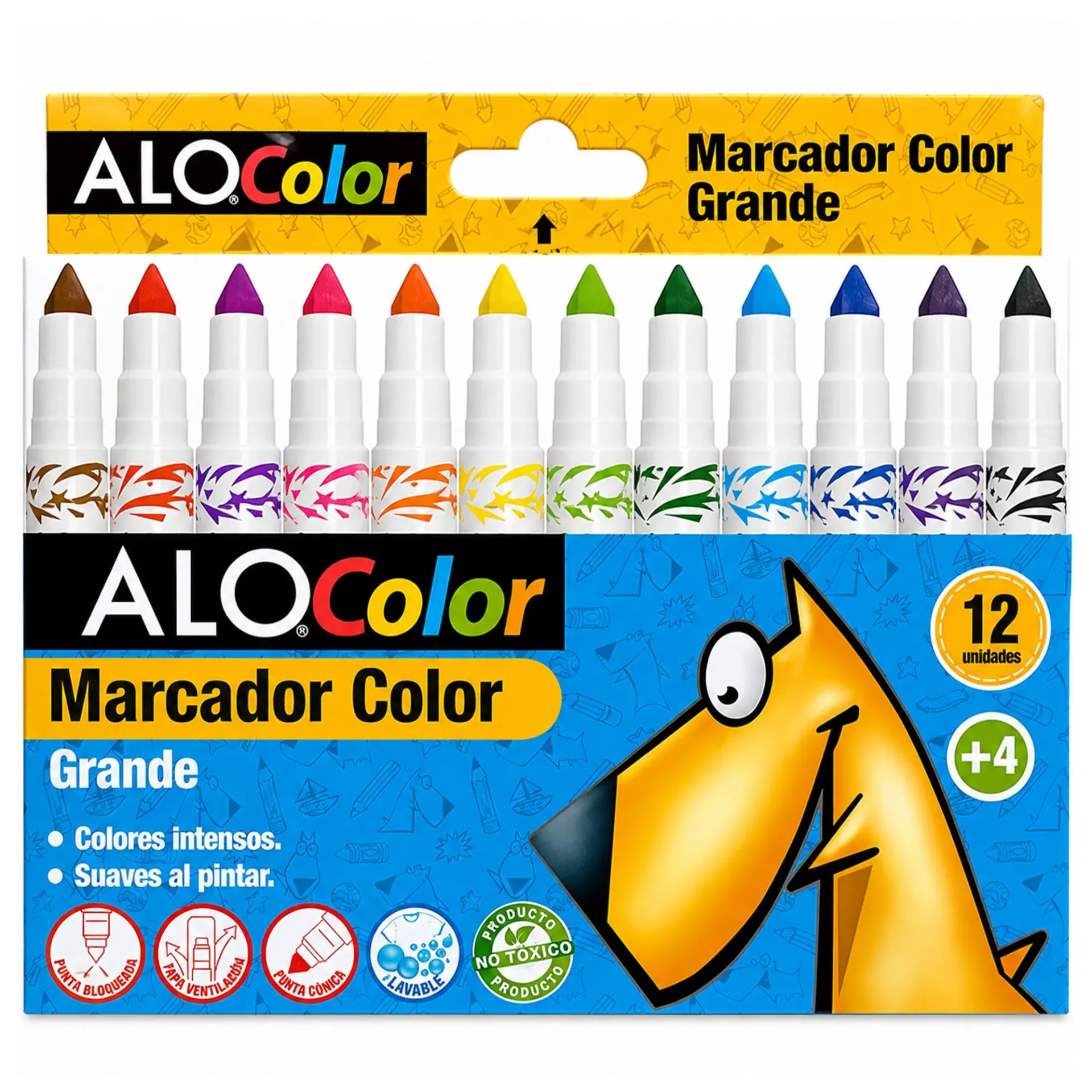 Plumon Escolar Alo 12 Colores Grandes