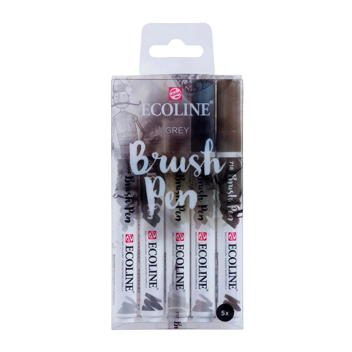 Set Plumones Punta Pincel Ecoline (5 Colores Grises)