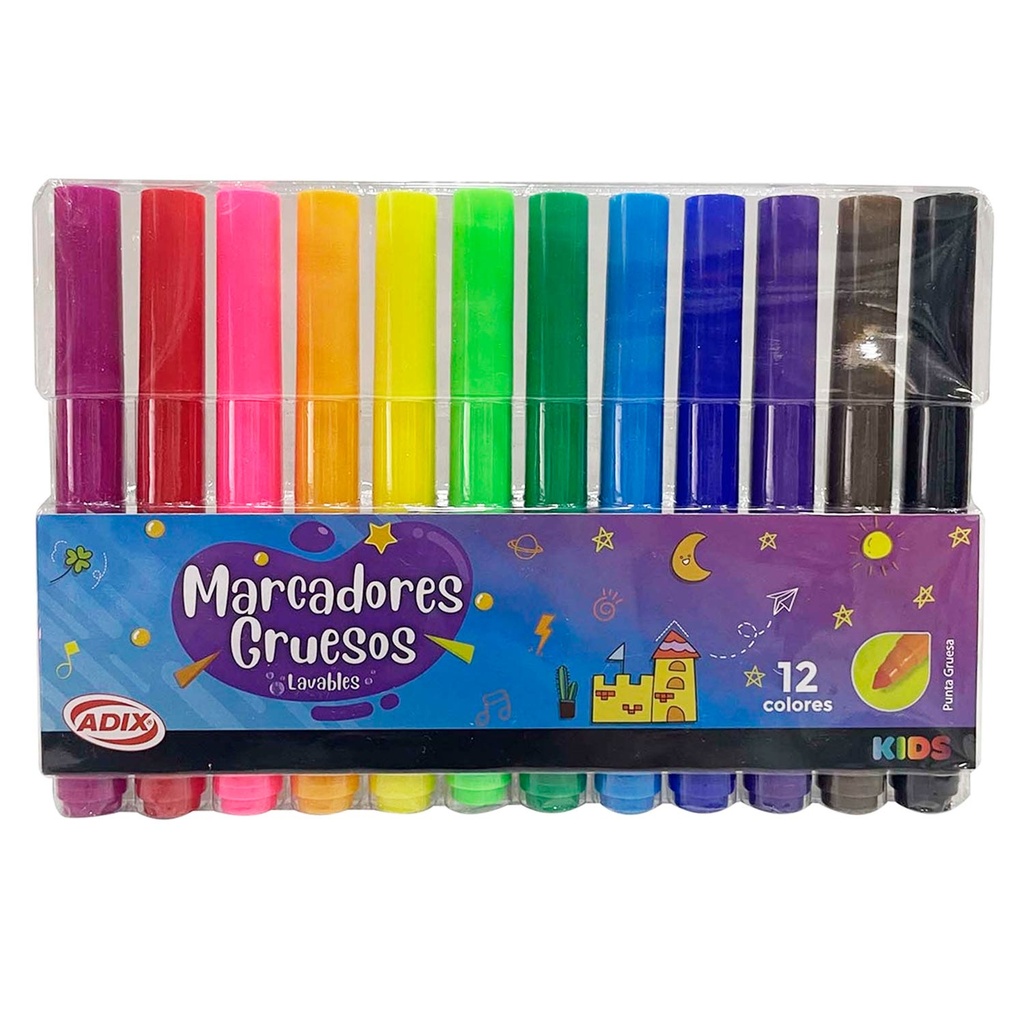 [A606002] Marcador Grueso Adix 12 Colores