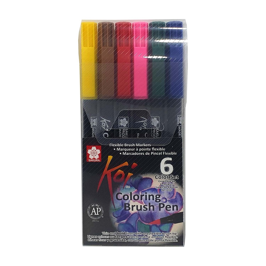 [XBR-6B1] Set Plumones Acuarelables Sakura Koi Brush 6 Colores Basicos