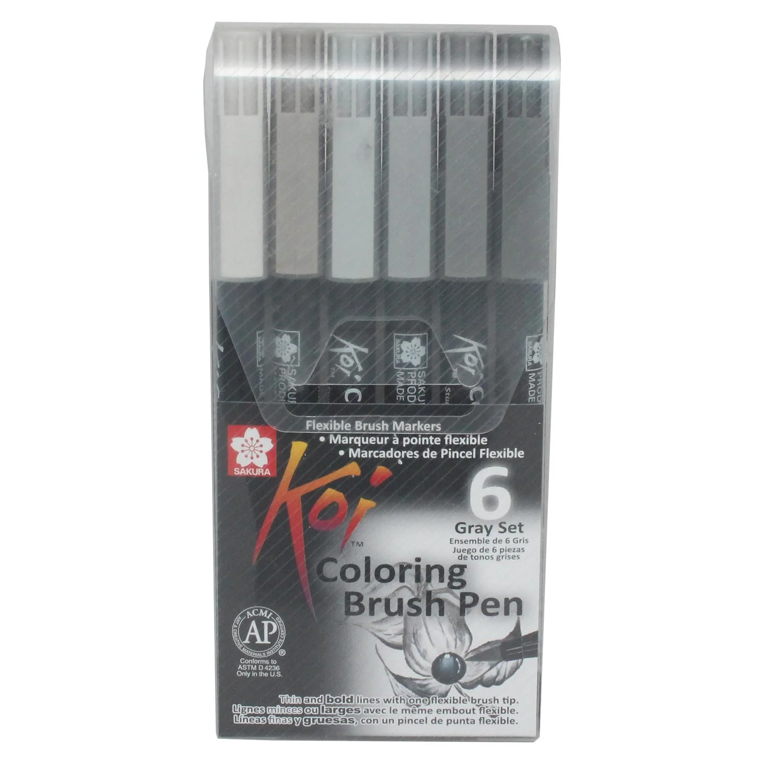 [XBR-6] Set Plumones Acuarelables Sakura Koi Brush 6 Colores Grises