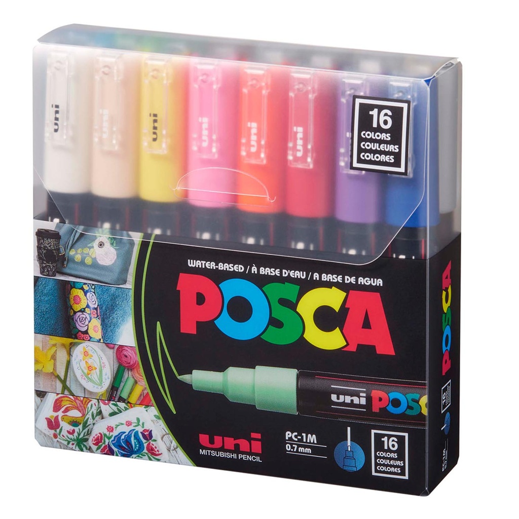 Marcador Uni Posca set 16 Colores 1M (0.7mm)
