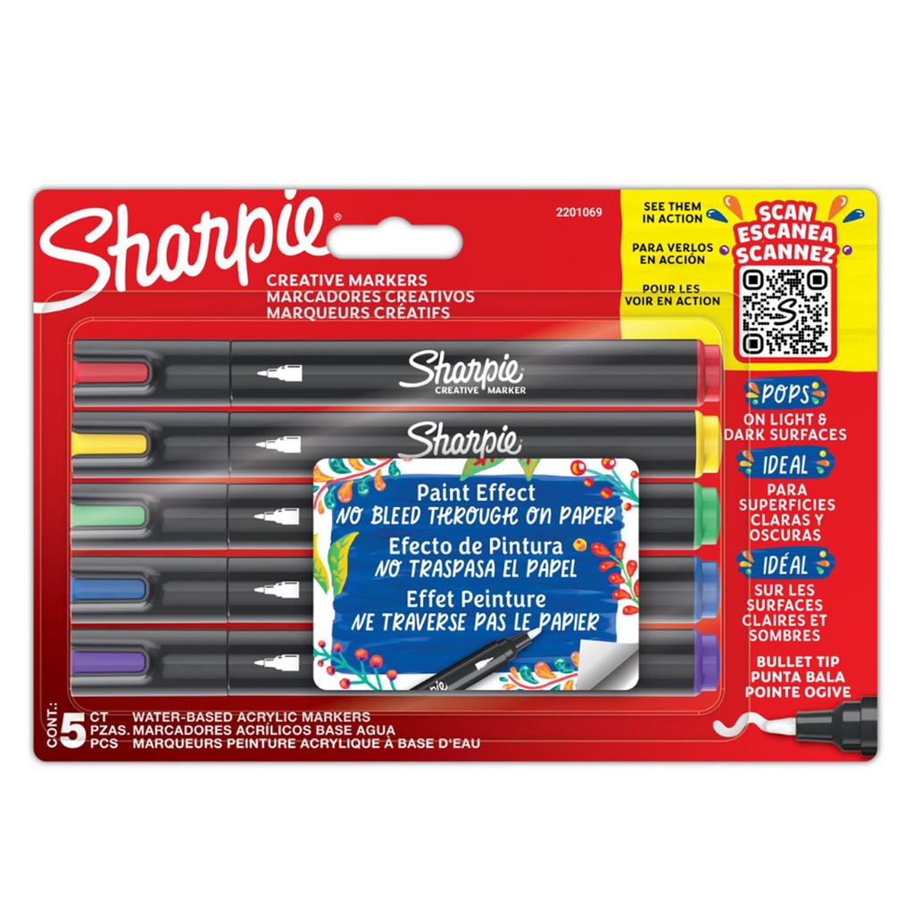 Marcador Sharpie Acrílico Punta Bala 5 colores