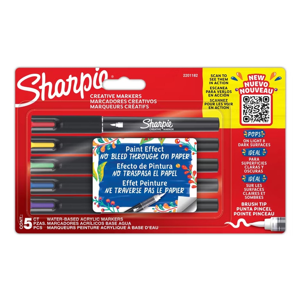 Marcador Sharpie Acrílico Punta Pincel 5 colores