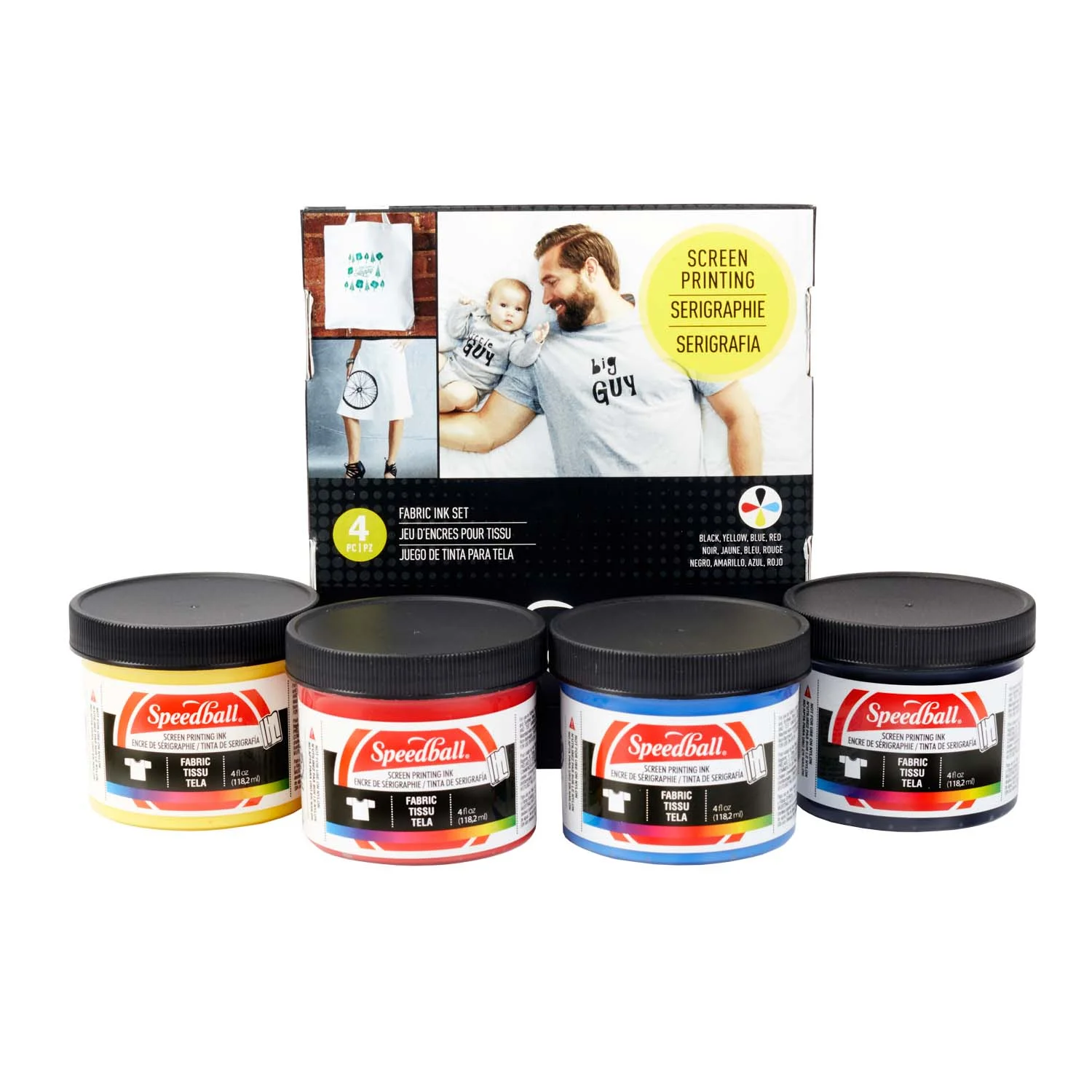 [45025] Set de 4 pinturas serigráficas para TELAS 120ml Primarios Speedball