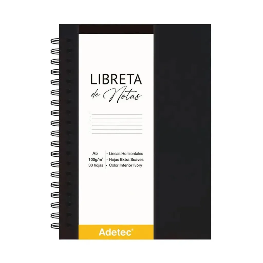 [1620] Libreta Anillada Adetec A5 con Elástico (Negro)