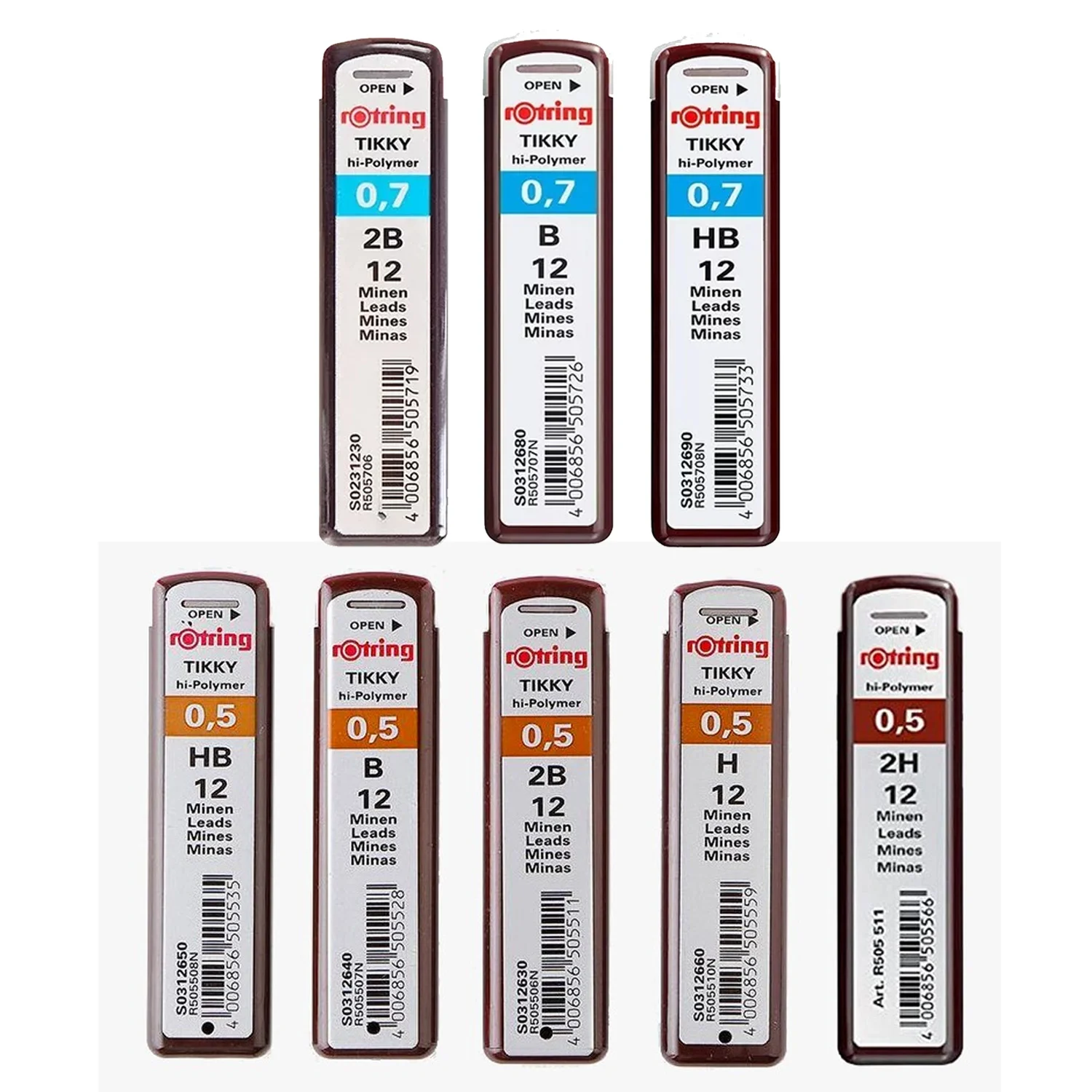 Minas Grafito Rotring Variados Grosores y Densidades 0.5 (12u)