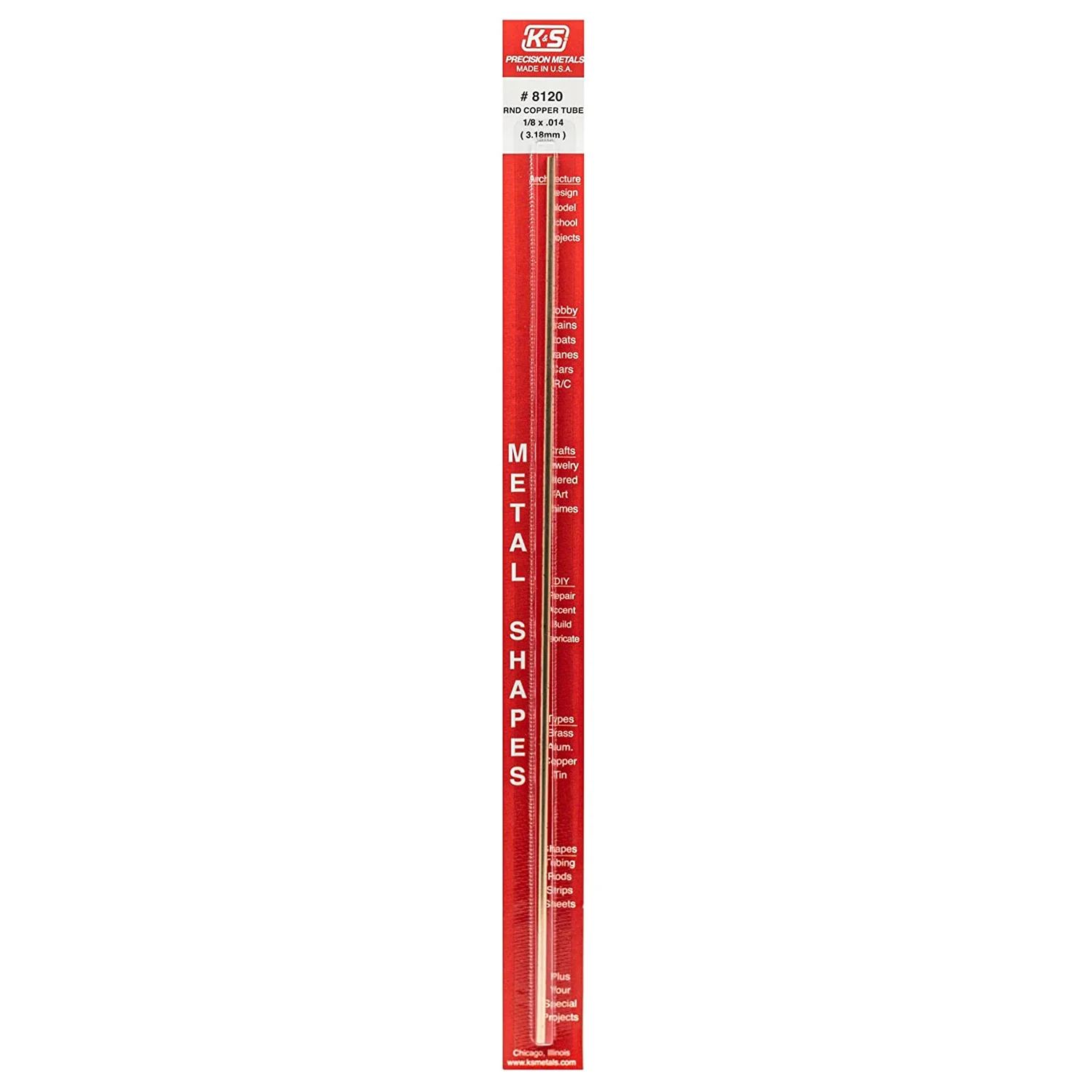[#8120] Perfil Metálico K&S 30cm de Cobre Redondos (1 pza) (3.18mm)
