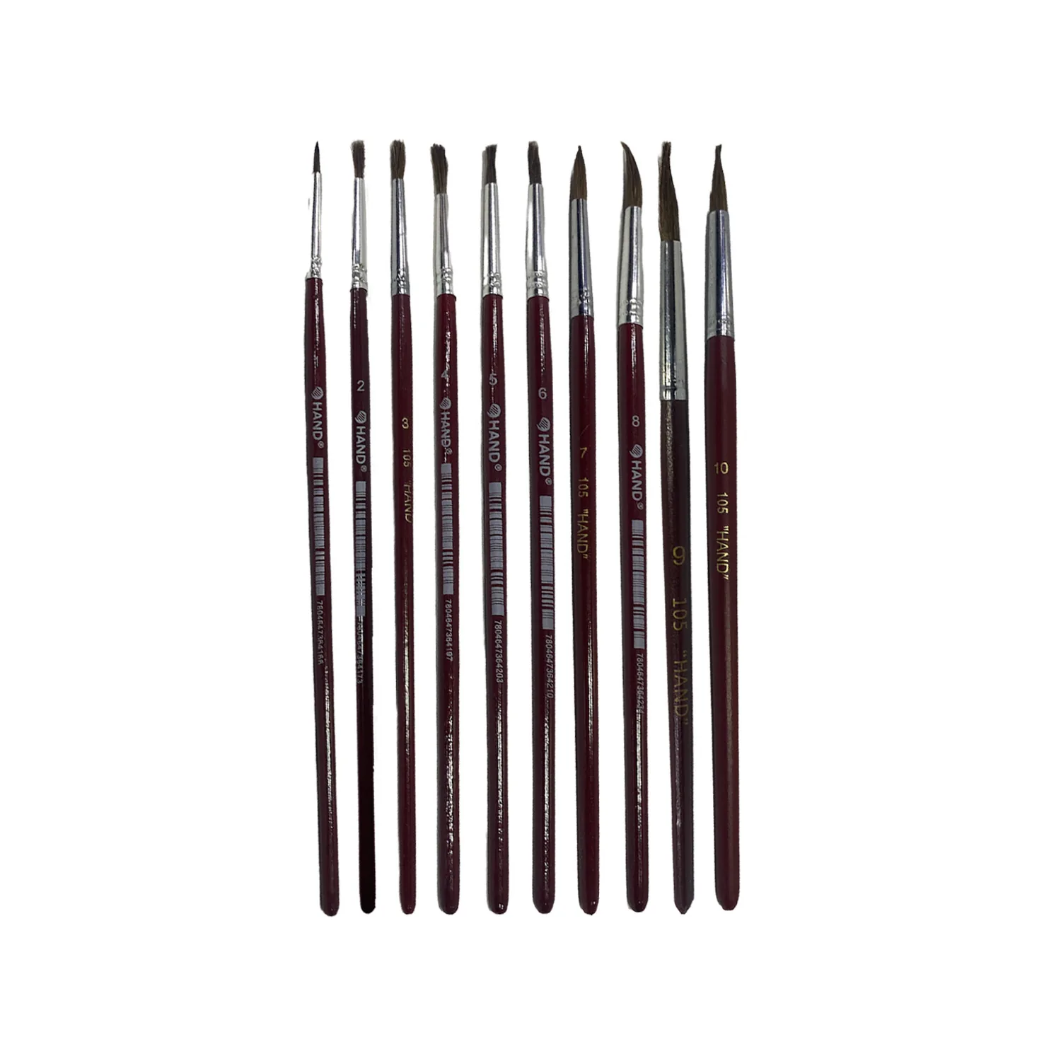 [#105-10] Pinceles Redondos De Pelo Natural (10)