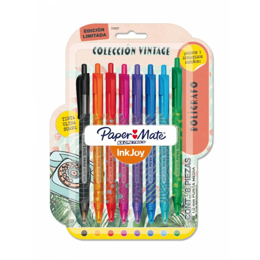 Bolígrafos Inkjoy Paper Mate Colección Vintage Punta Media 1.0mm 8 Colores