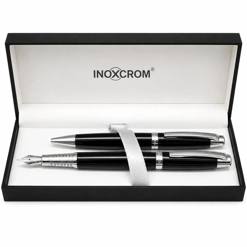 Juego Bolígrafo + Pluma Inoxcrom Arc Negro