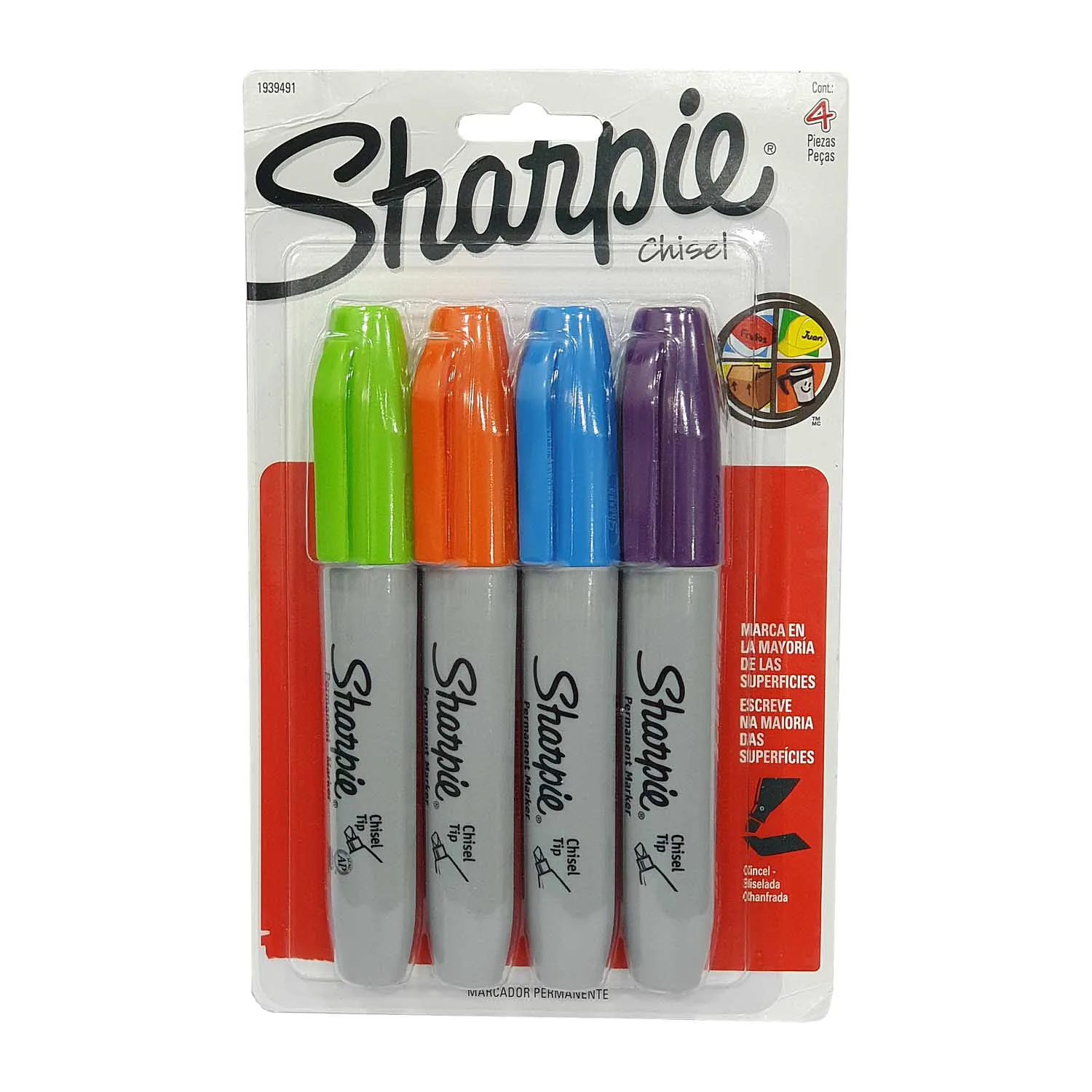 [1939491] Marcador Sharpie 4 Colores Punta Biselada Permanente