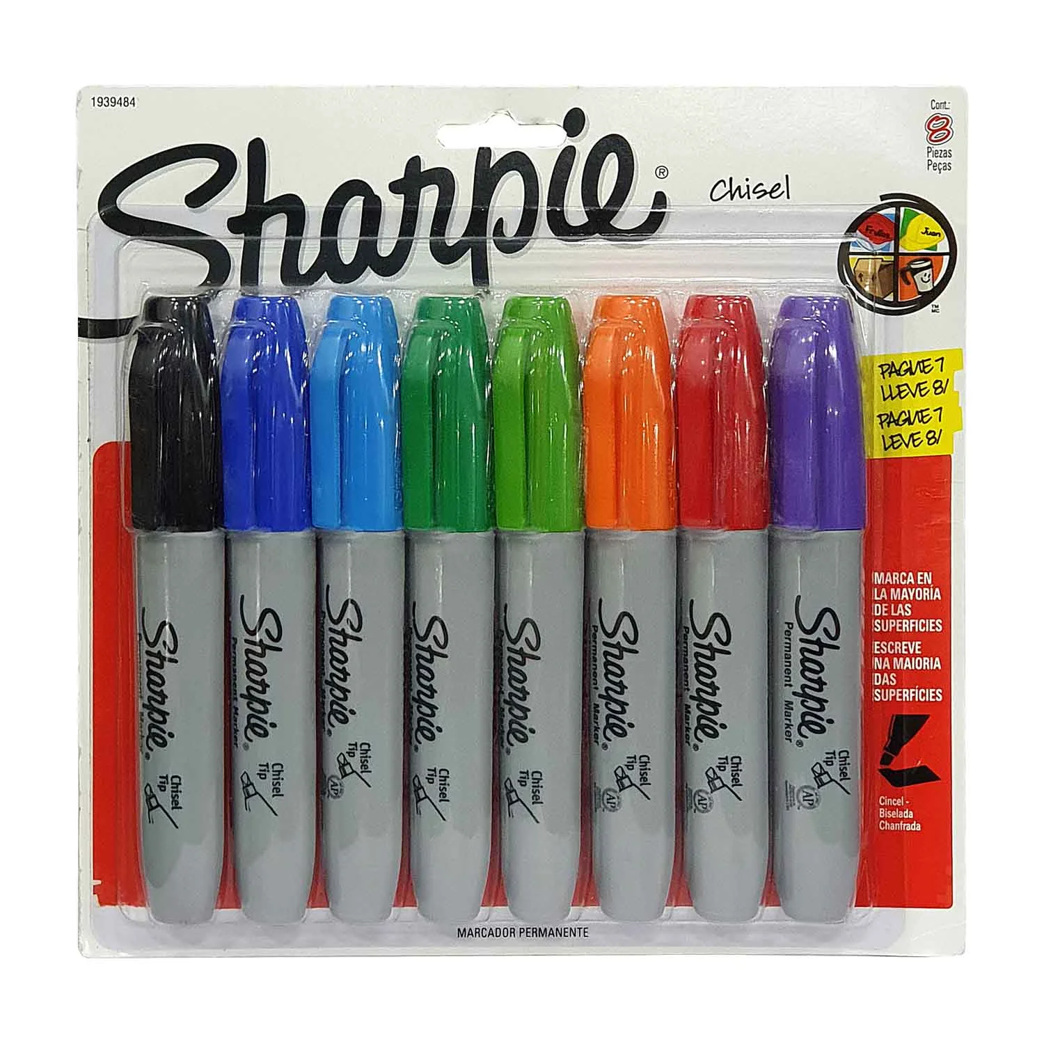 [1939484] Marcador Sharpie 8 Colores Punta Biselada Permanente
