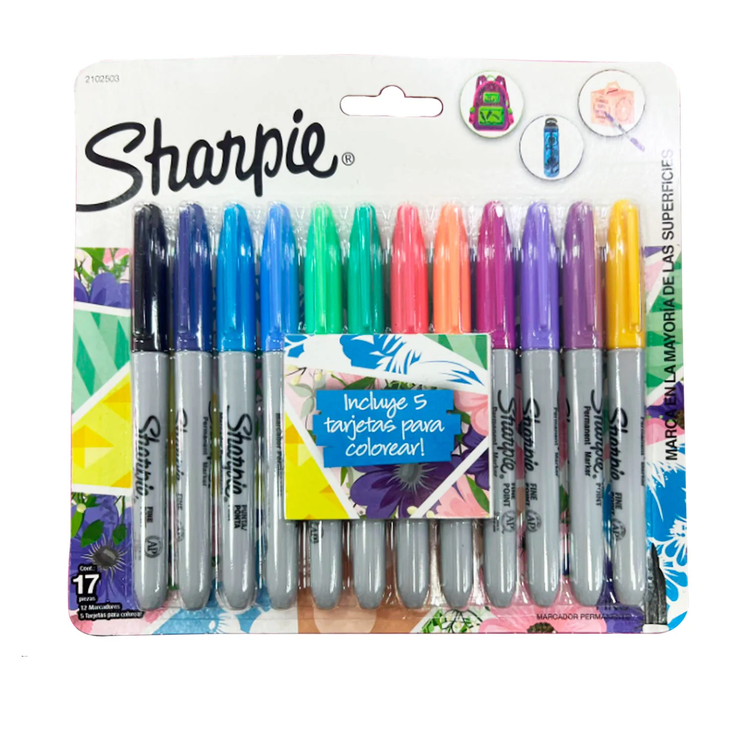 [2102503] Marcador Sharpie punta Fina 12 Colores Tropical Permanente