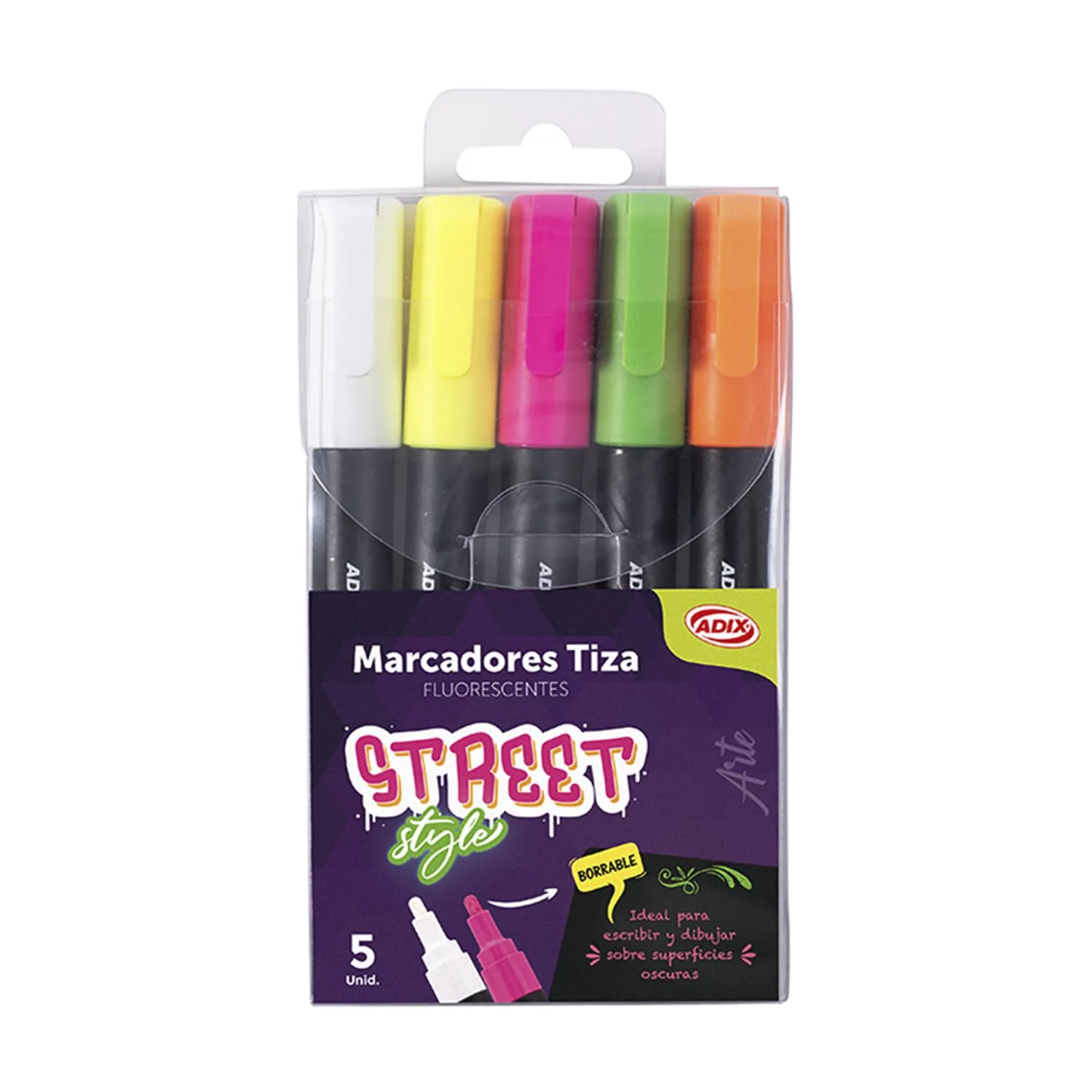 Marcadores Tiza Adix Fluorescente 5 Colores