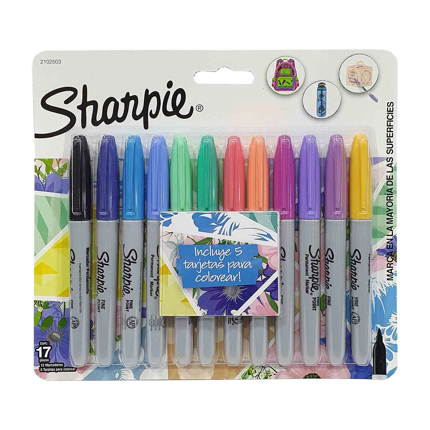 Marcador Sharpie punta Fina 12 Colores Tropical Permanente