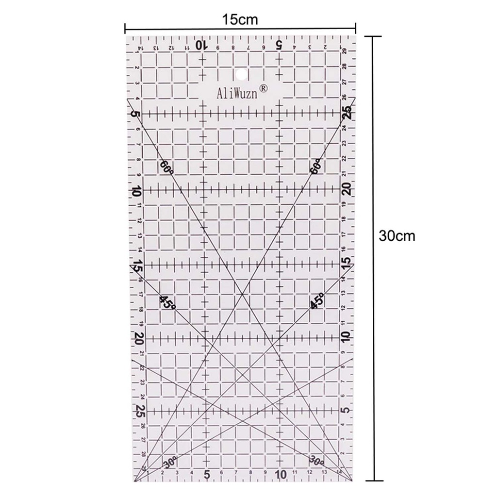 Regla Patchwork Quilting 30x15cm con ángulos 30-45-60 grados