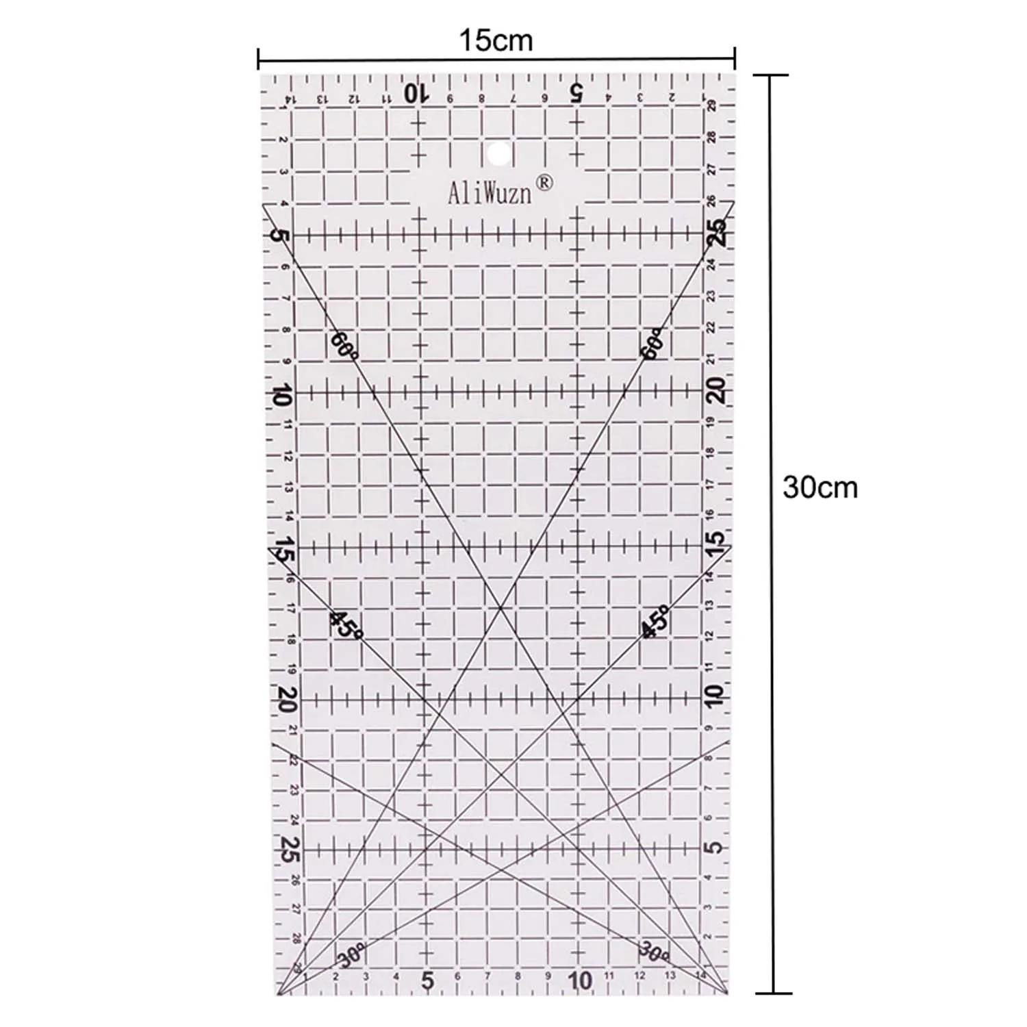 Regla Patchwork Quilting 30x15cm con ángulos 30-45-60 grados