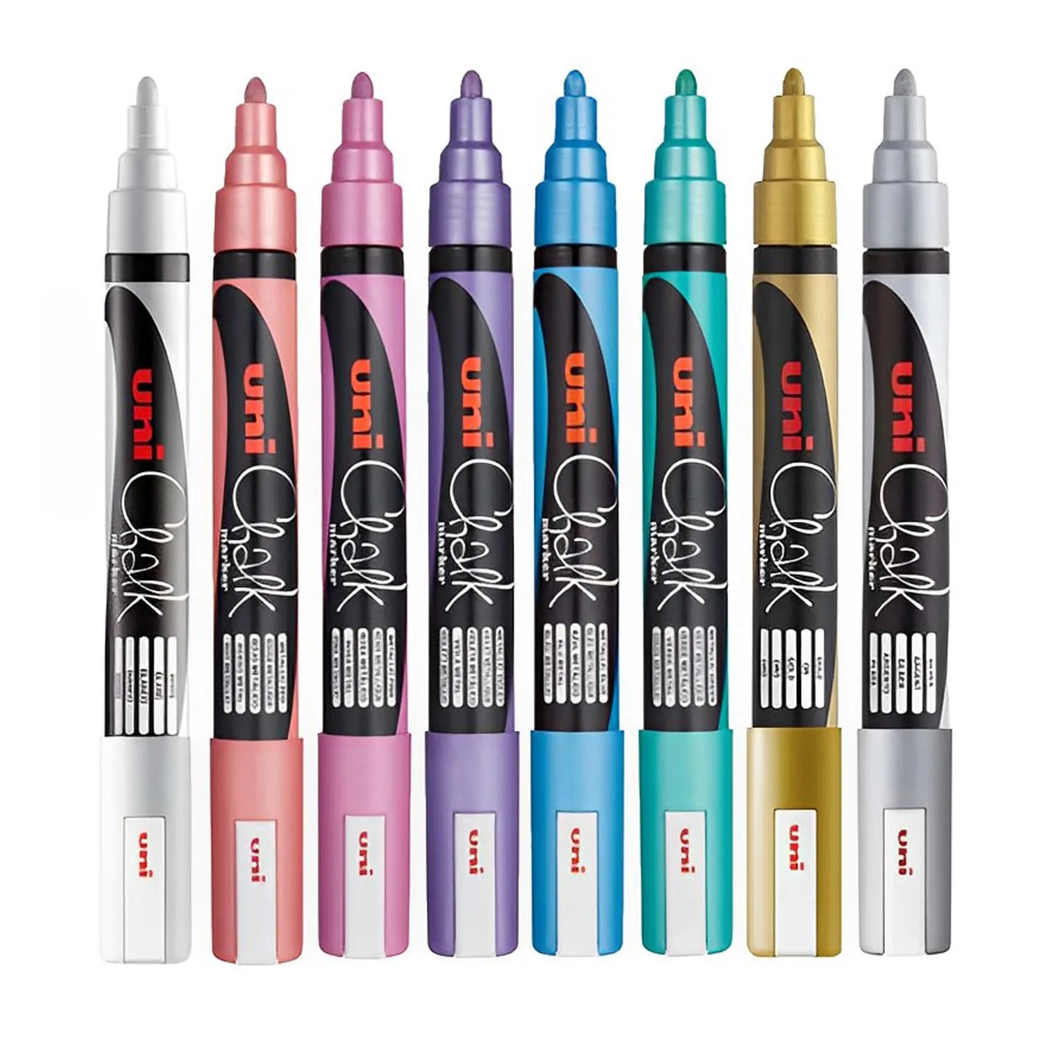 Marcador Tiza Liquida Uni-Ball UniChalk 8 Colores Metálico 5M