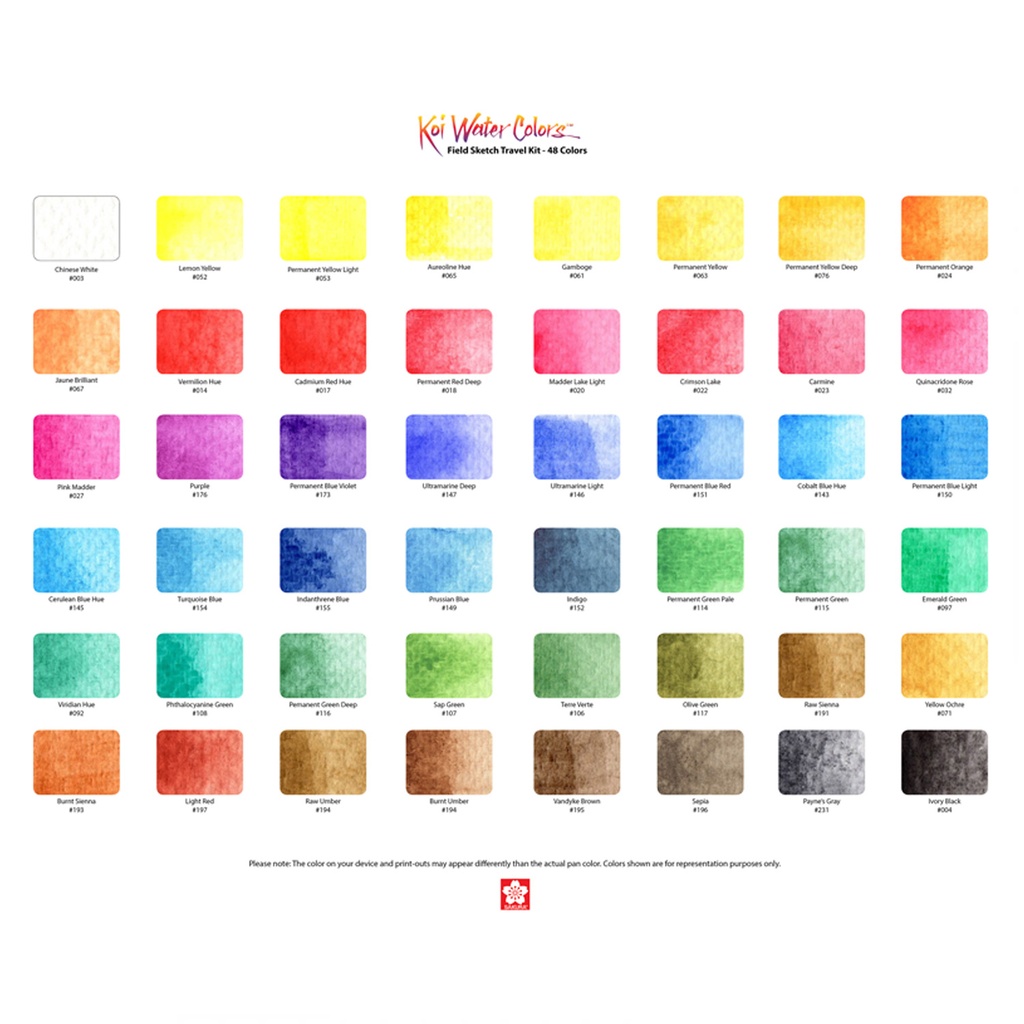 Set Acuarelas en Pastillas Koi 48 colores con water brush