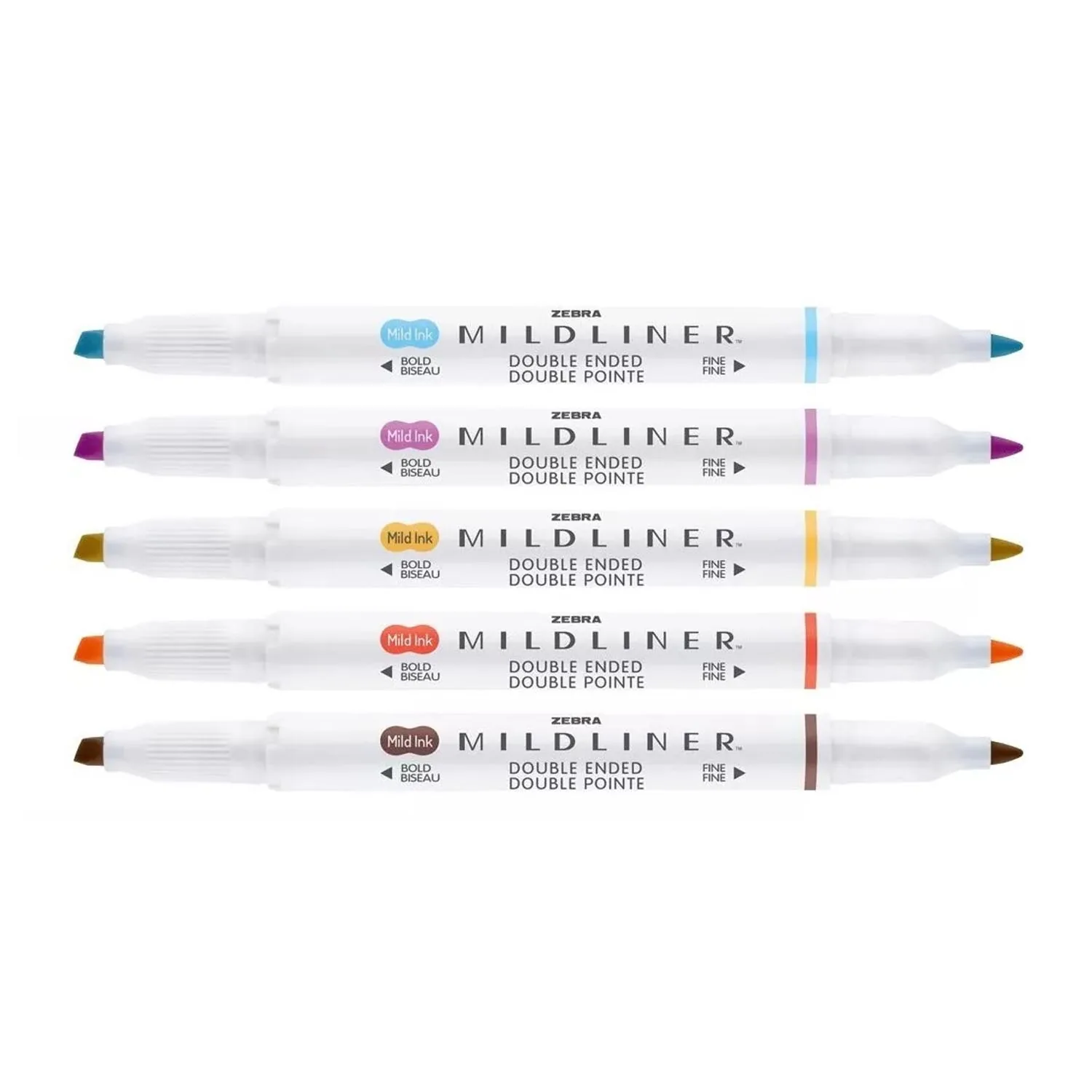 Marcadores Zebra Mildliner Doble Punta Colores Cálidos 5ud