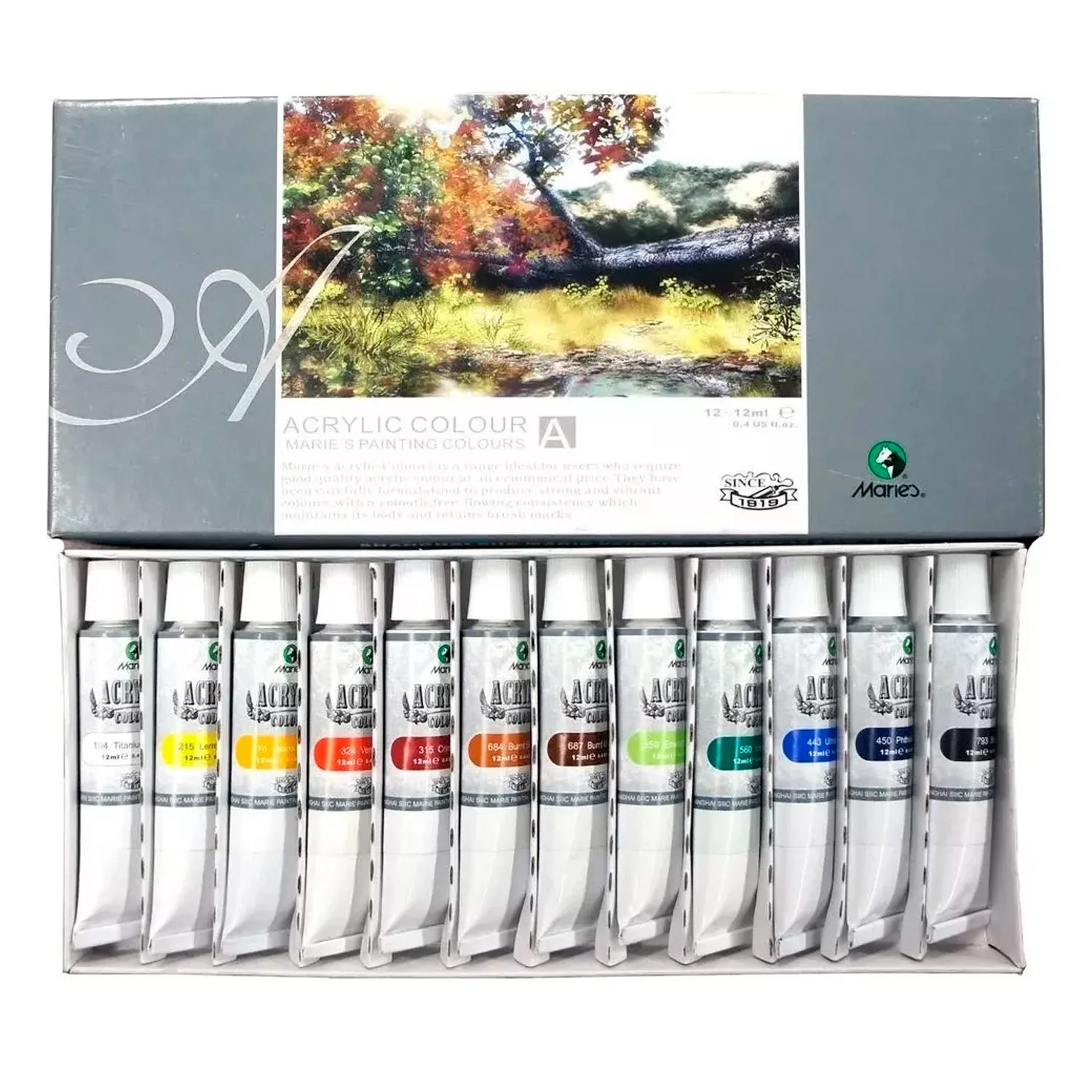 Pintura Acrílica Marie's en Tubos de 12ml (12 colores)