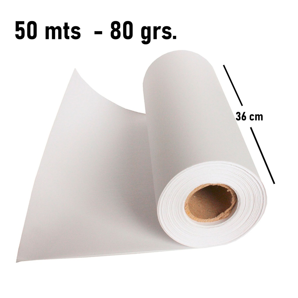 Rollo Papel Bond Plotter 36cm x 50mts 80gr