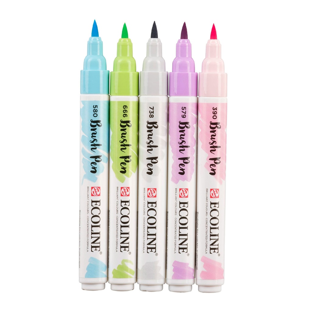 Set Plumones Punta Pincel Ecoline (5 Colores Pastel)