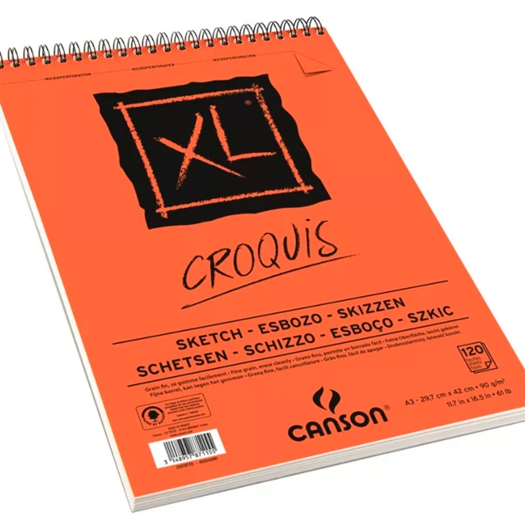 Croquera Canson XL Croquis 90gr 120 hjs A3 (29.7x42cm)