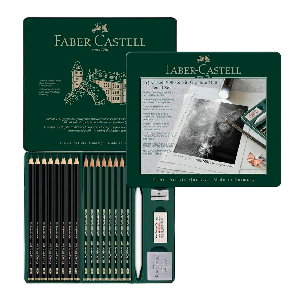 Lápices Grafito Faber-Castell Mate &amp; Castell 9000 (20 pzas)