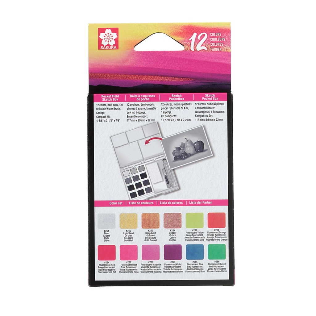 Sakura Koi Acuarela + Waterbrush 12 Colores 4M+8F