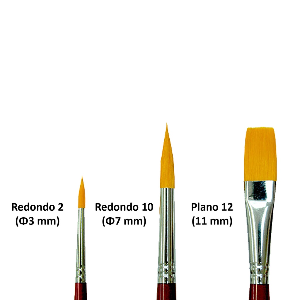 Set de 3 pinceles sintéticos para acrílicos y acuarelas