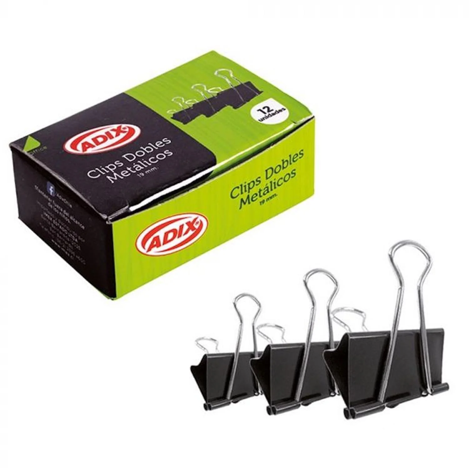 [A202017] Apretador Doble de Papel Adix Color Negro 19mm (12u)