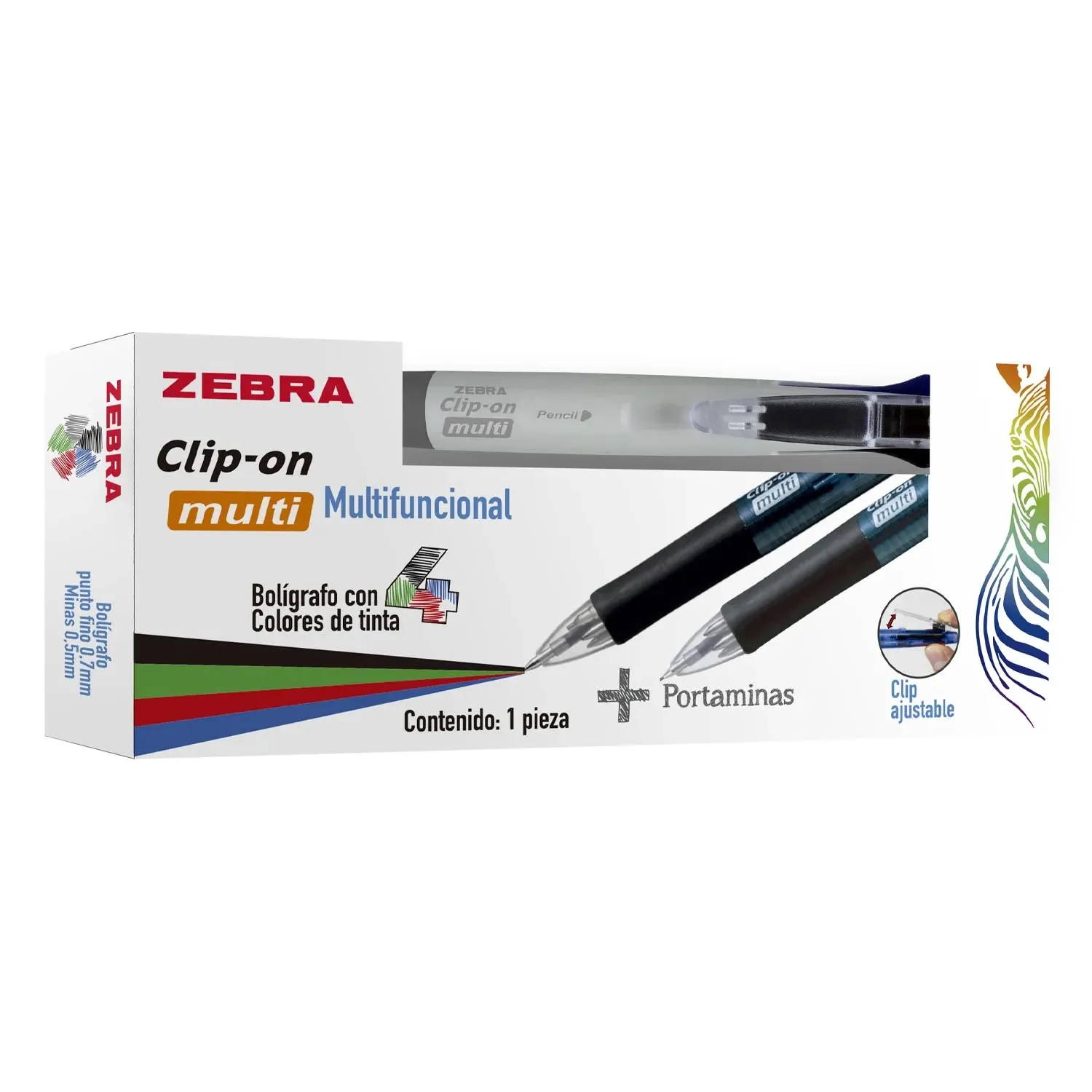 [20553] Bolígrafo Clip On Zebra 4 Colores y Portaminas Blanco